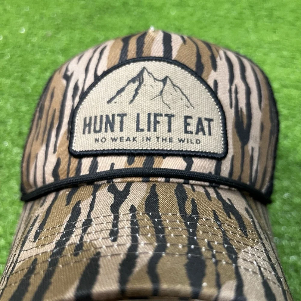 retro camo trucker hat Snabback mossy oak bottomland style Hunt‎ lift eat HLE
